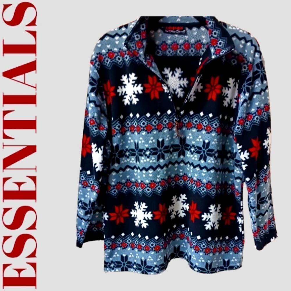ESSENTIALS Plus Size 1/2 zip Snowflake Design Pullover.